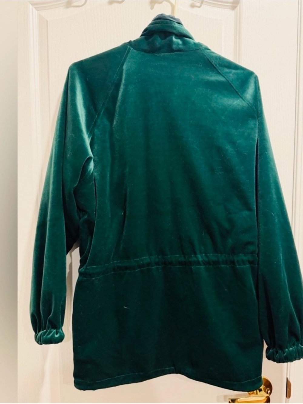 Velvet Drawstring Utility Jacket in Forest Green - Picture 3 of 5